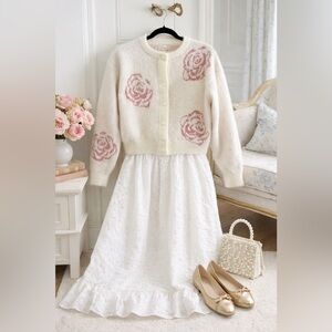 Cynthia Rowley Valentine Rose Fuzzy Knit Cardigan Sweater NWT